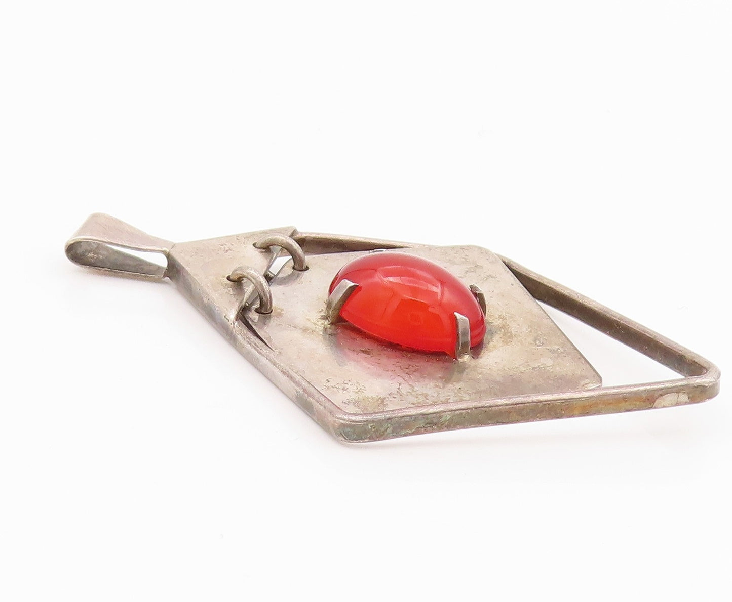 925 Sterling Silver Vintage Pendant EUROPE Antique Cabochon Carnelian  PT24295