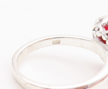 925 Sterling Silver Vintage Ring Minimalist Heart Inlay Gemstone  Sz 9  RG28633