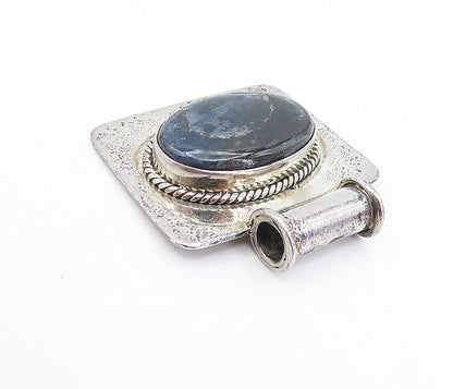 925 Sterling Silver  Vintage Agate Twist Trim Square Side Pendant  PT5181