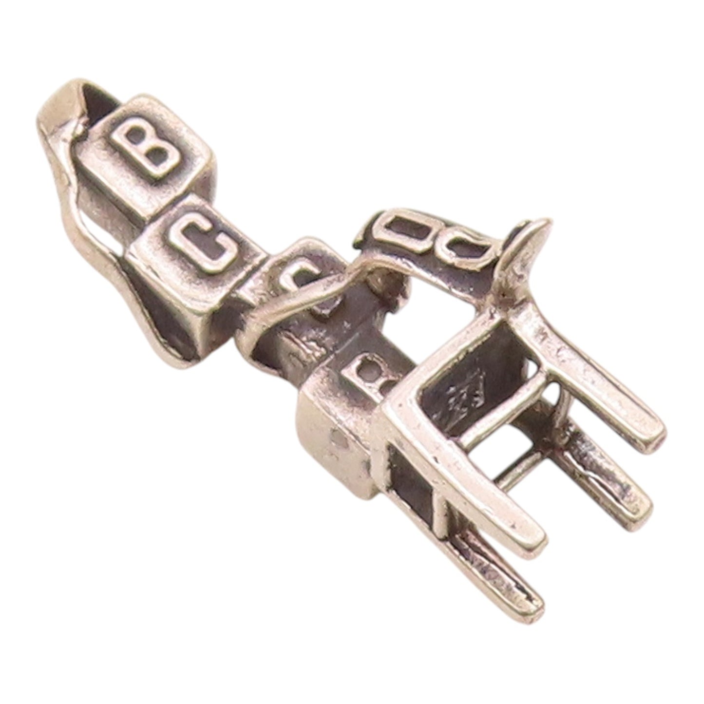 925 Sterling Silver  Dark Tone 2004 Ribbon Blocks & Chair Pendant  PT14498