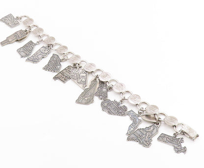 925 Sterling Silver Vintage Bracelet SARAH COVENTRY US State Map Charms  BT12048