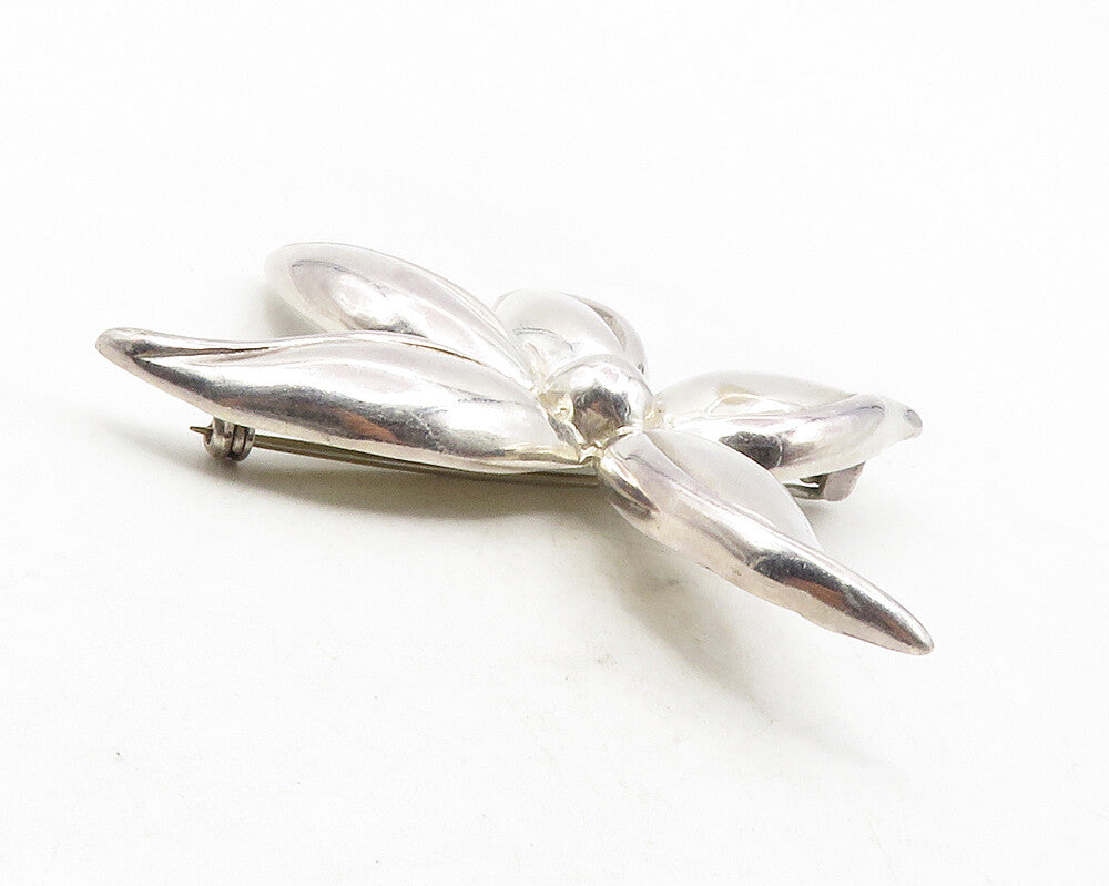 925 Sterling Silver  Vintage Shiny Smooth Single Flower Brooch Pin  BP4590