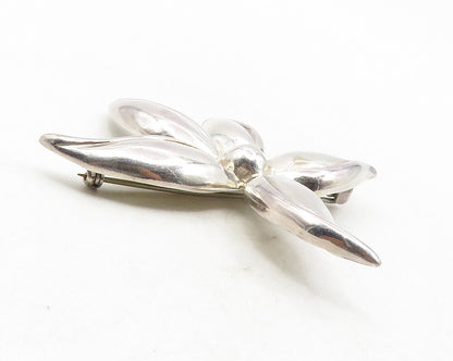 925 Sterling Silver  Vintage Shiny Smooth Single Flower Brooch Pin  BP4590
