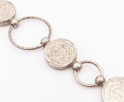 925 Sterling Silver  Vintage Beaded Detail Circle Link Chain Bracelet  BT6248
