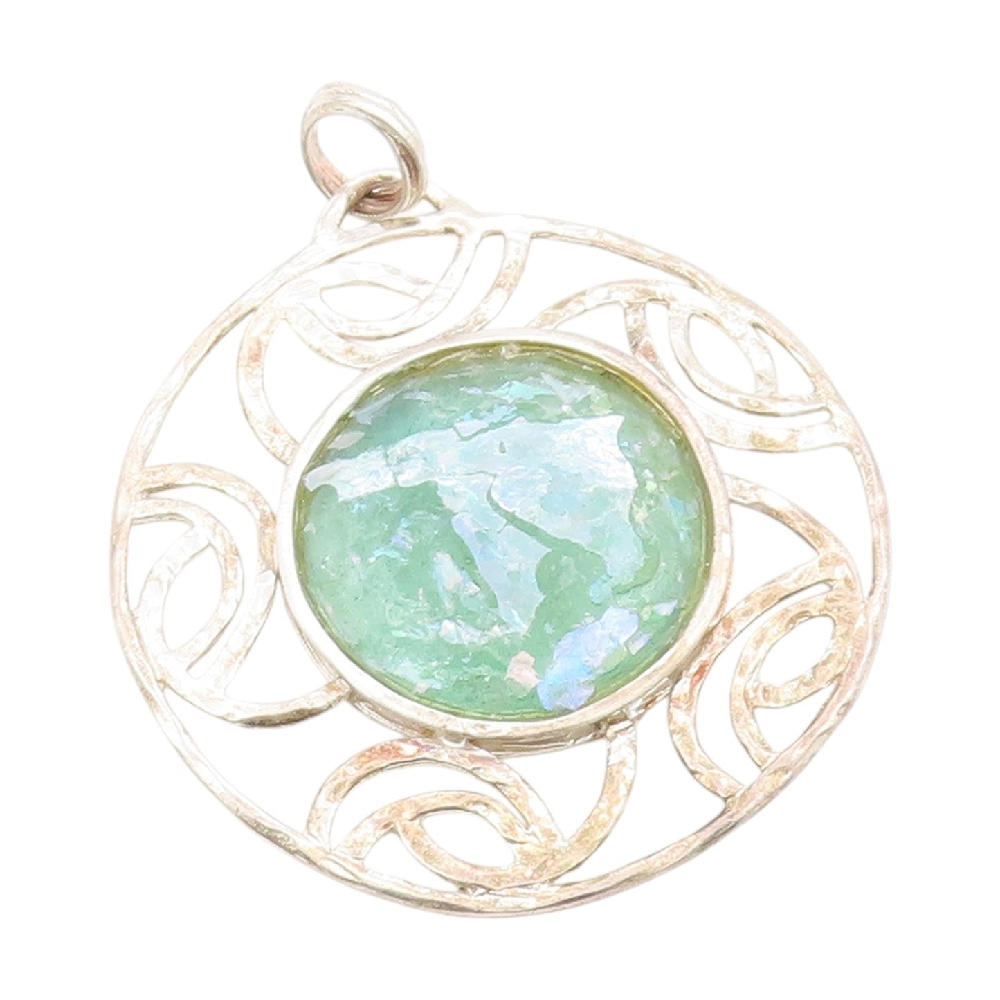 925 Sterling Silver Vintage Pendant ISRAEL Round Roman Glass Medallion  PT25055