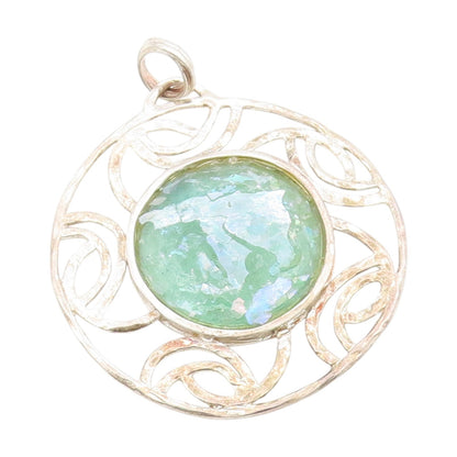 925 Sterling Silver Vintage Pendant ISRAEL Round Roman Glass Medallion  PT25055