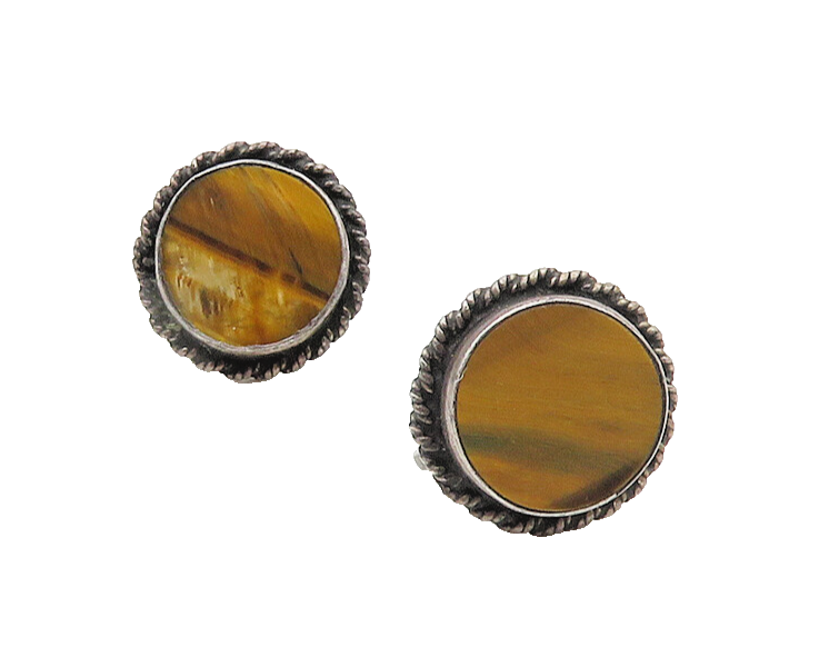 925 Sterling Silver  Vintage Tiger's Eye Twist Non Pierce Earrings  EG8925