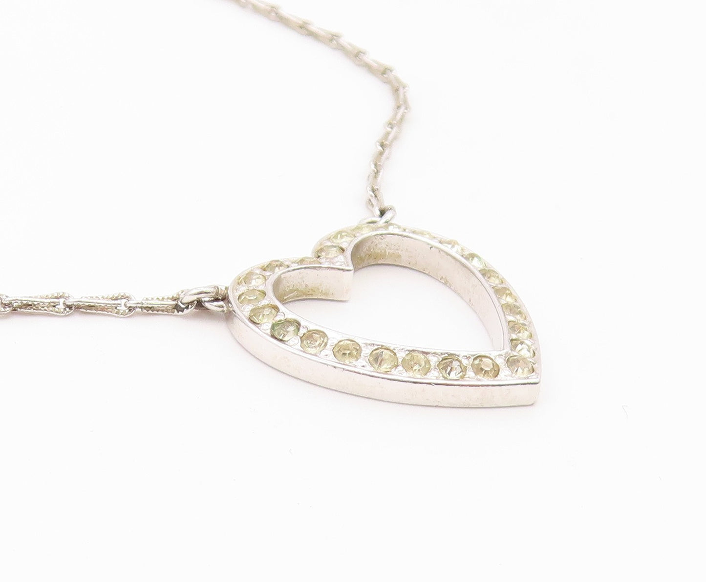 925 Silver  Vintage Dainty Cubic Zirconia Open Love Heart Necklace  NE3949