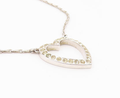 925 Silver  Vintage Dainty Cubic Zirconia Open Love Heart Necklace  NE3949