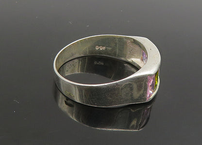 925 Silver  Vintage Cubic Zirconia Topaz & Peridot Band Ring Sz 8  RG23427
