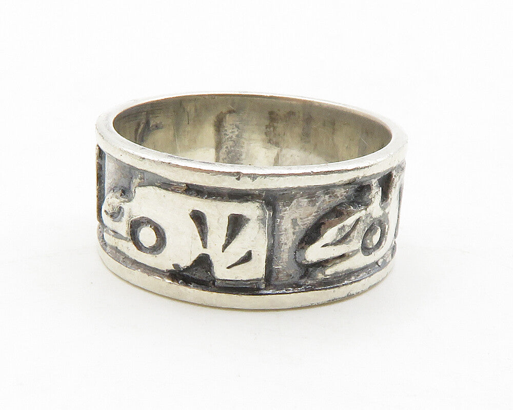 925 Sterling Silver  Vintage Etched Pattern Oxidized Band Ring Sz 7.5  RG13810