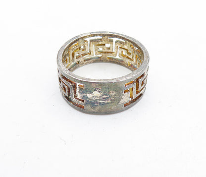 925 Sterling Silver  Vintage Dark Tone Greek Key Band Ring Sz 7.5  RG5729
