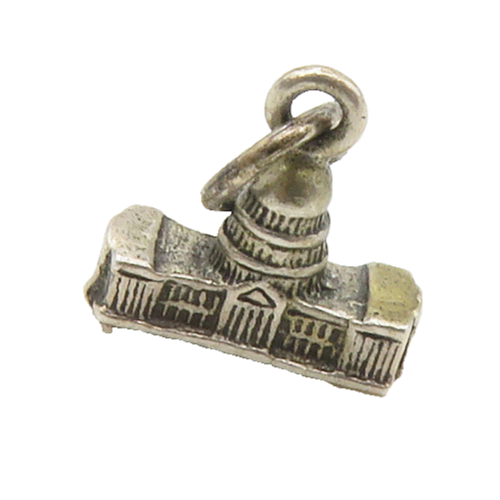 925 Sterling Silver  Vintage Petite Capitol Building Dark Tone Pendant PT13478