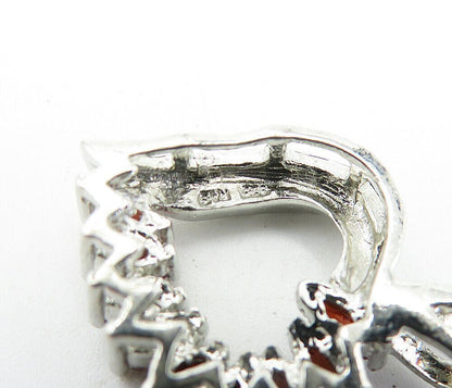 925 Sterling Silver  Vintage Red Topaz & Genuine Diamond Heart Pendant  PT5039