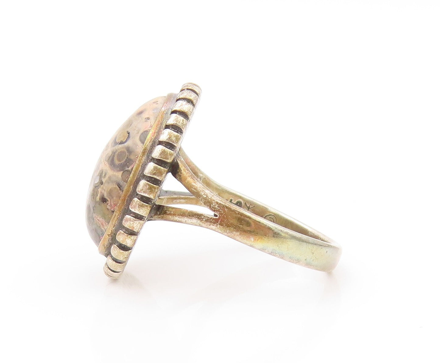 925 Sterling Silver Vintage Ring Gold Plated Cabochon Gemstone  SZ 10.5  RG32130