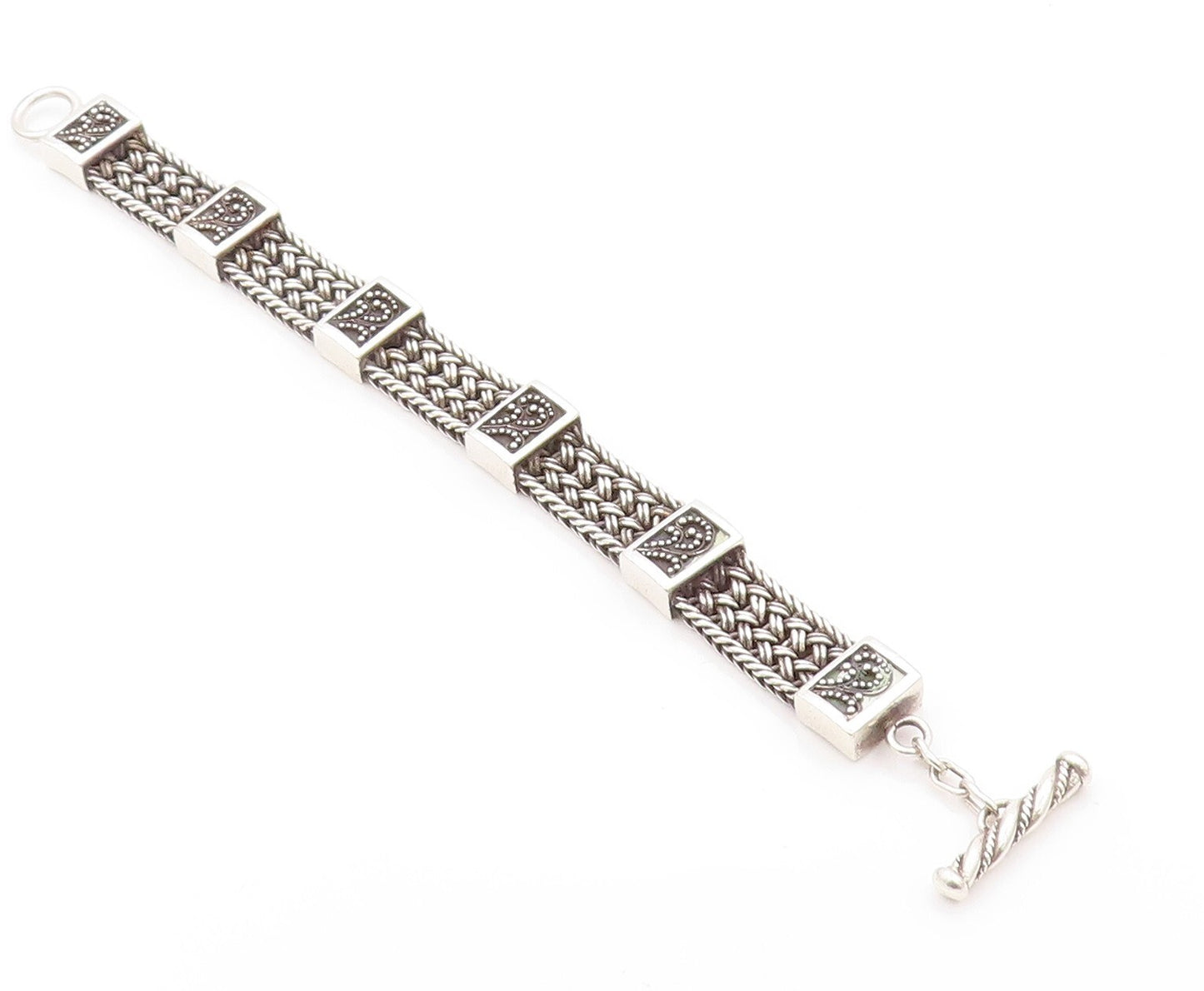 925 Sterling Silver Vintage Bracelet LOIS HILL Dark Tone Carved Chain  BT11175