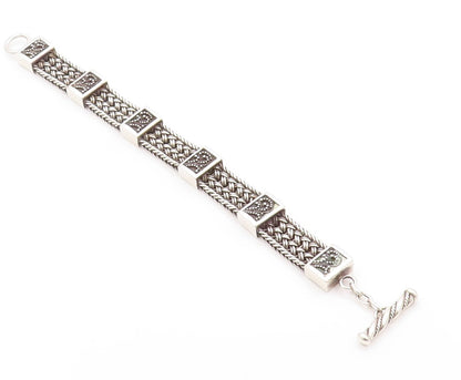 925 Sterling Silver Vintage Bracelet LOIS HILL Dark Tone Carved Chain  BT11175