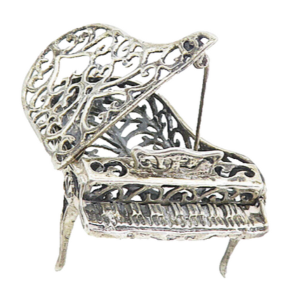925 Sterling Silver  Vintage Heart Swirl Grand Piano Trinket (OPENS)  TR1363