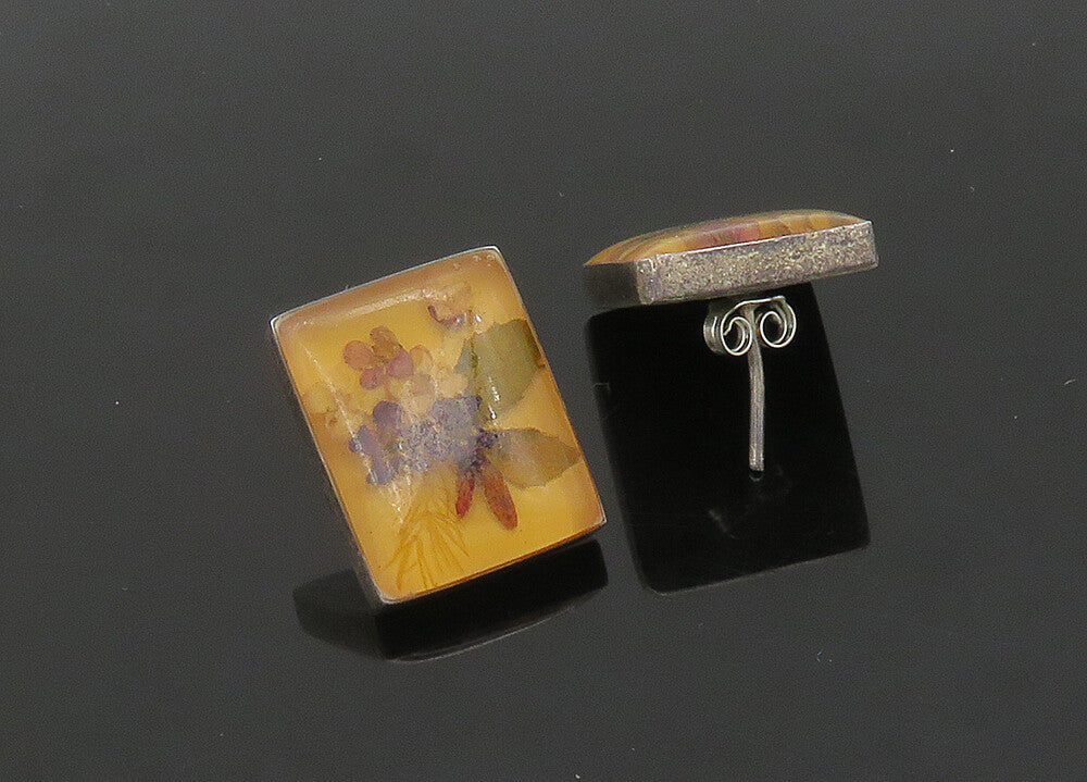 MEXICO 925 Sterling Silver  Vintage Petite Flower Art Drop Earrings  EG10569