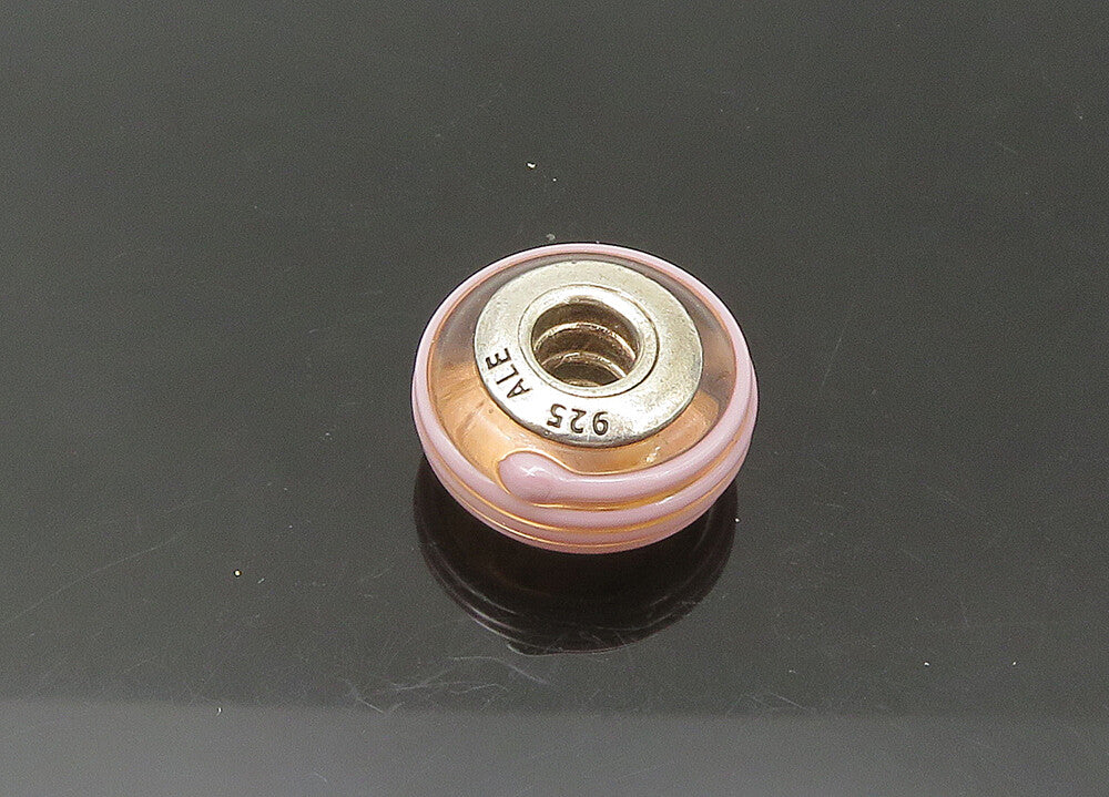 PANDORA 925 Sterling Silver  Vintage Pink Enamel Round Slide Pendant  PT18437