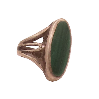 925 Sterling Silver  Vintage Oval Malachite Carved Neck Ring Sz 5.75  RG26717