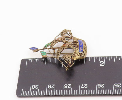 925 Sterling Silver Vintage Brooch Pin Enameled Portugal Sailing Boat  BP12372