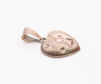 MEXICO 925 Sterling Silver  Vintage Hollow Love Heart Lock Pendant  PT20337