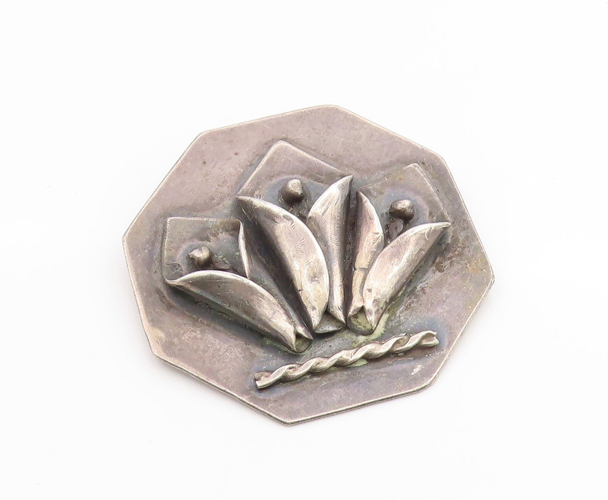 925 Sterling Silver Vintage Pendant Abstract Sculptural Floral Leaf  PT25938