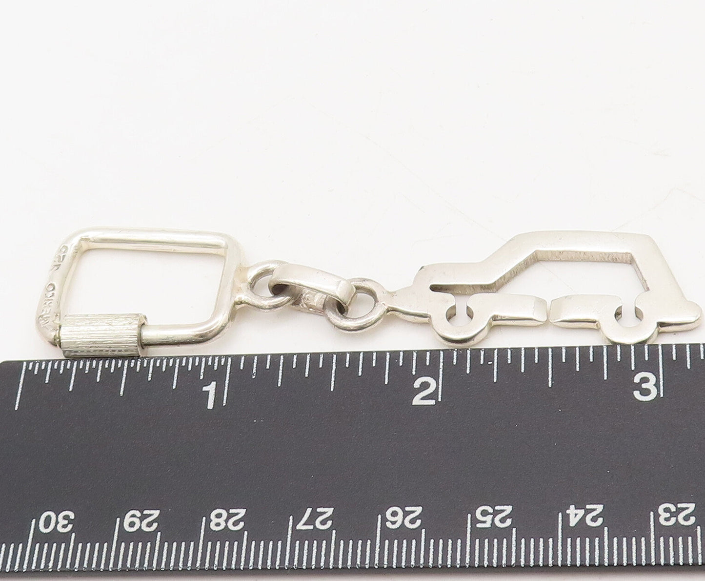 925 Sterling Silver Vintage Key Chain MEXICO Sloid Border Cutout Car TR3684