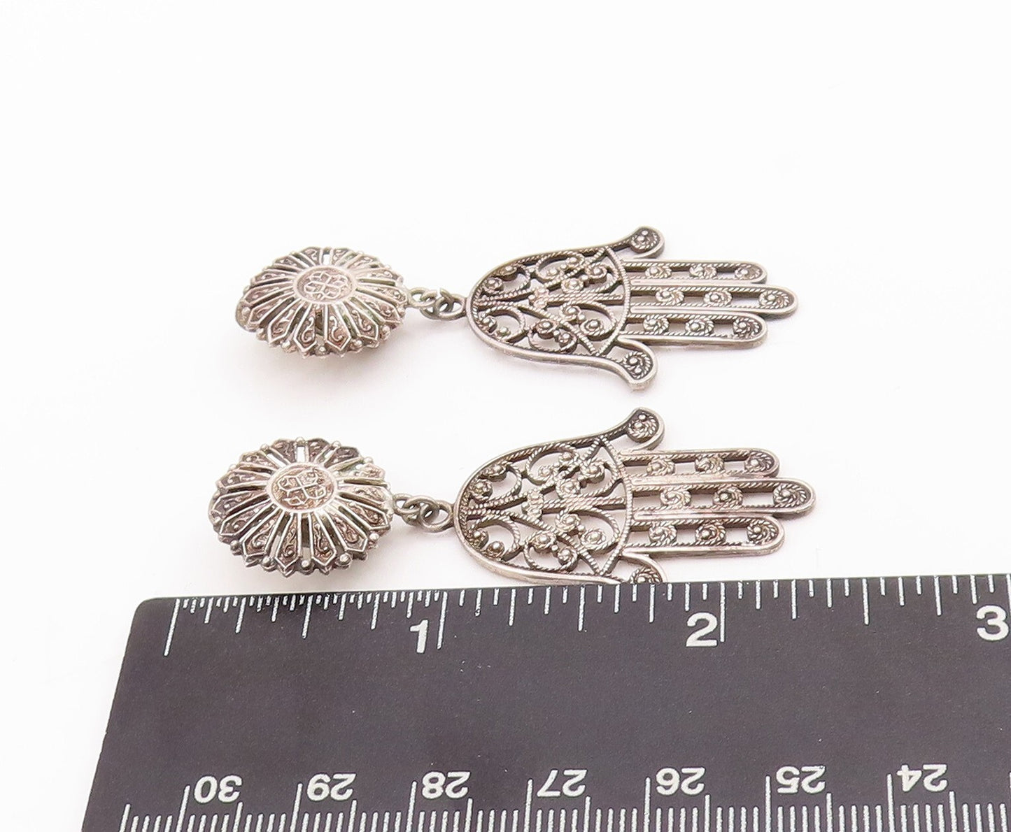 925 Sterling Silver Vintage Earrings MIDDLE EAST Swirly Cutout Hamsa  EG13130