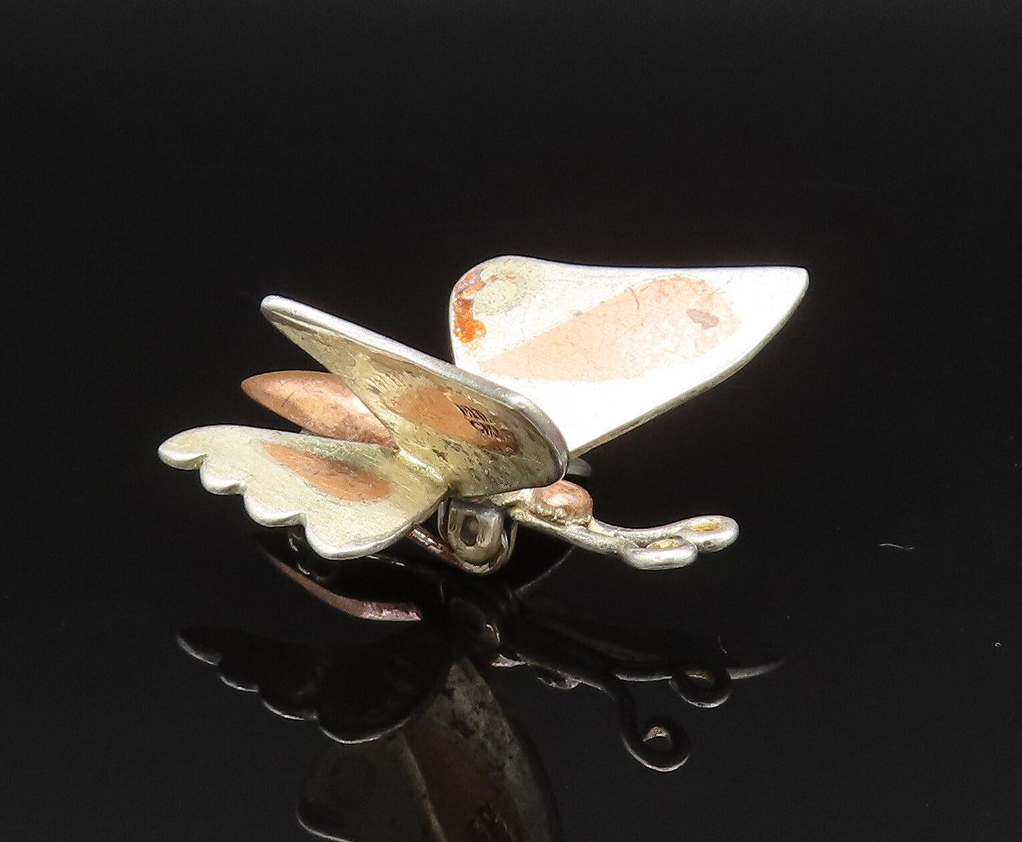 METALES CASADOS 925 Silver  Vintage Two Tone 3D Butterfly Brooch Pin  BP9654