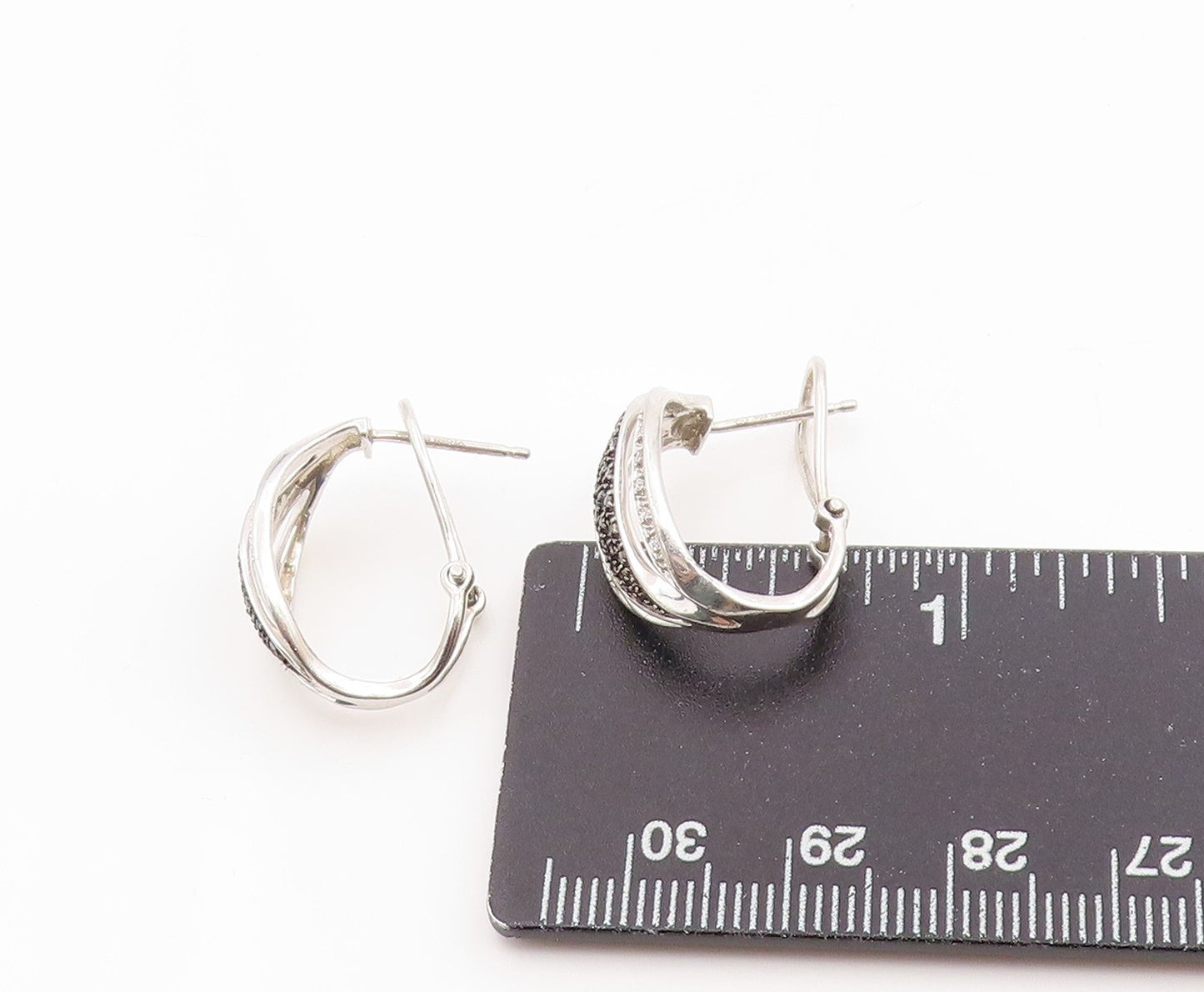 925 Sterling Silver Vintage Earrings Elegant Real Diamonds Crossover  EG14343