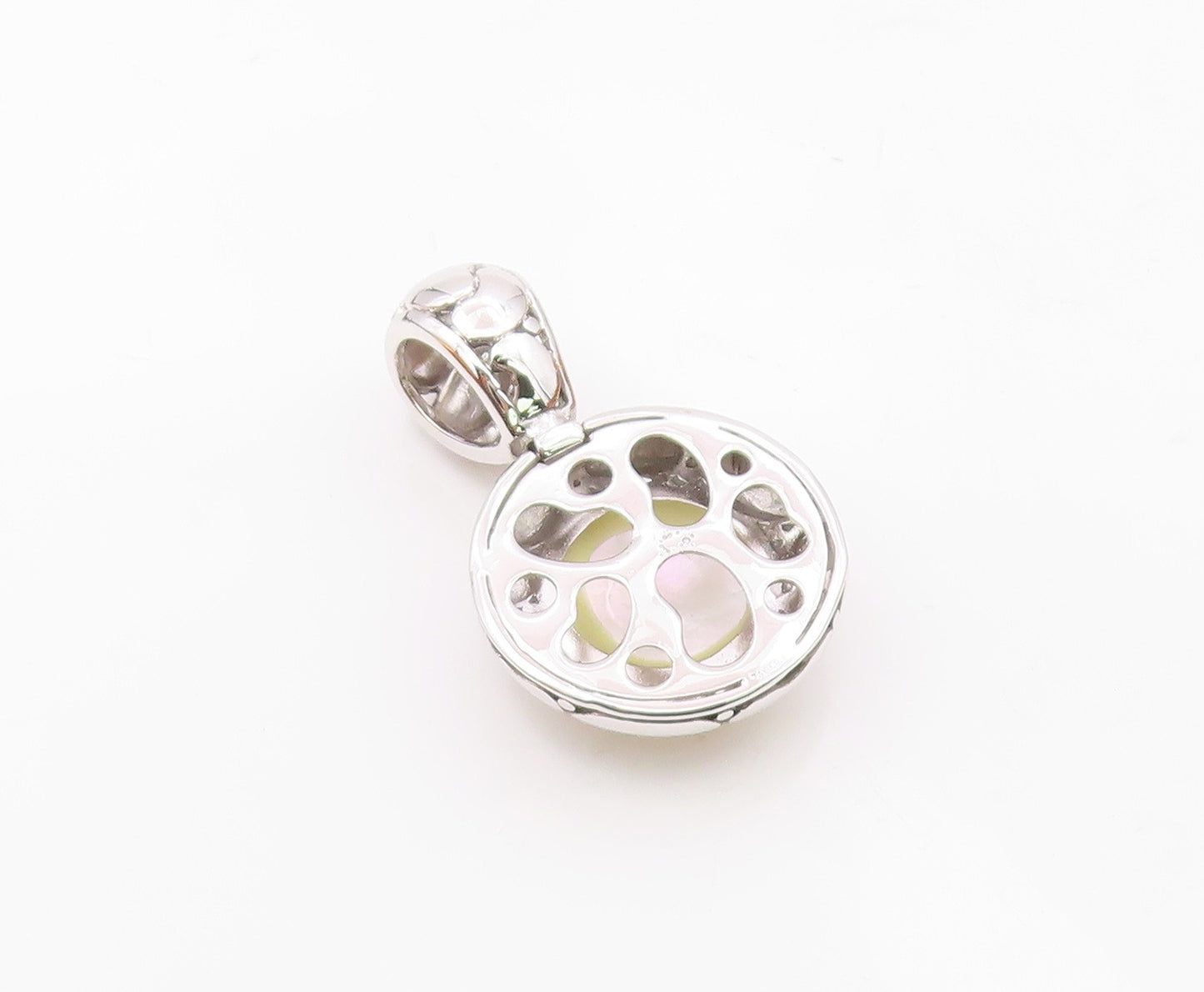 925 Sterling Silver  Mother Of Pearl Dome Shiny Polished Pendant  PT10766