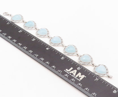 925 Sterling Silver Vintage Bracelet Heart Shape Aquamarine Swirly Cut  BT10710
