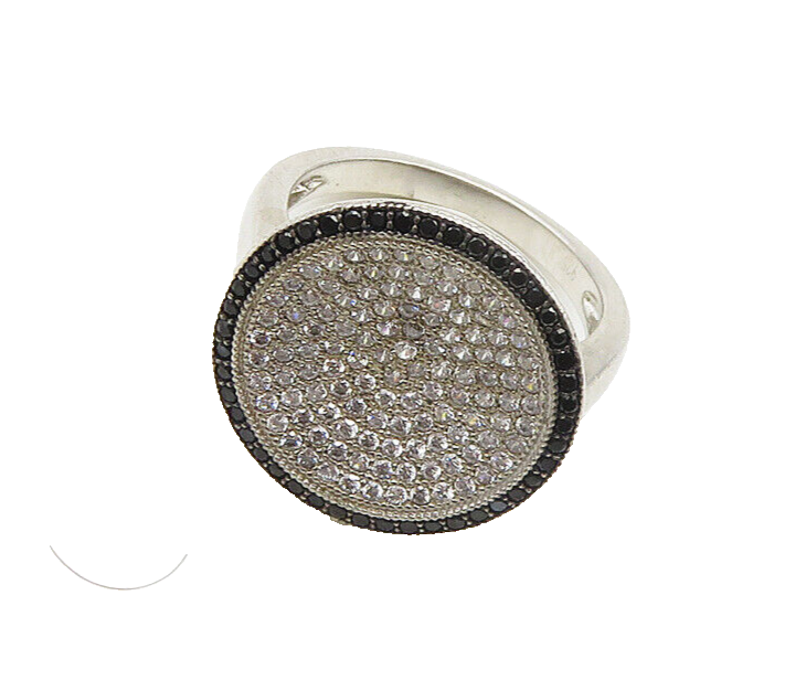 925 Sterling Silver  Cubic Zirconia & Hematite Cocktail Ring Sz 6  RG17788