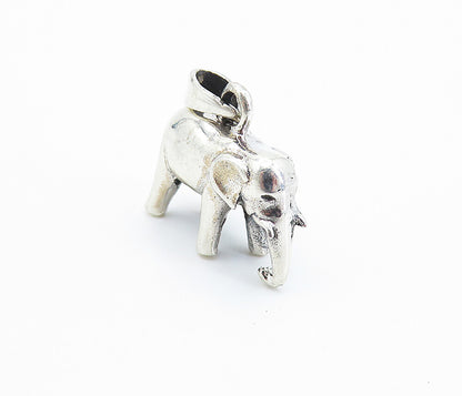 925 Sterling Silver  Vintage Shiny Hollow Elephant Motif Drop Pendant  PT5753