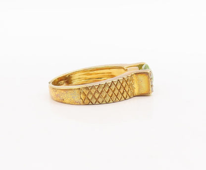 925 Sterling Silver Vintage Ring Rose Plated Oval Peridot & CZ  Sz 7.5 RG29582