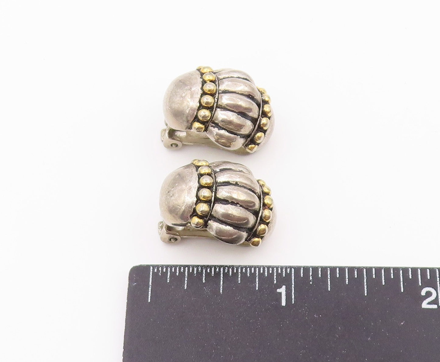 925 Sterling Silver Vintage Earrings Modernist Fluted Dome Clip On  EG14526