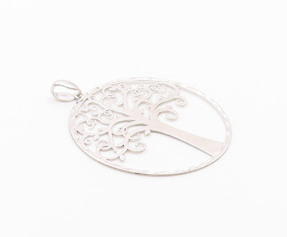 925 Sterling Silver  Vintage Shiny Tree Of Life Motif Round Pendant  PT17743
