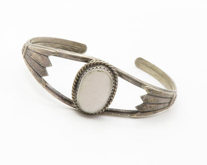 NAVAJO 925 Sterling Silver  Vintage Mother Of Pearl Cuff Bracelet  BT5764