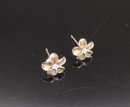 925 Sterling Silver Vintage Dainty Cubic Zirconia Flower Stud Earrings EG12275