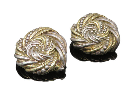 JE ISRAEL 925 Silver  Vintage 2 Tone Sculpted Non Pierce Drop Earrings  EG5660