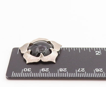 925 Sterling Silver Vintage Pendant Cabochon Onyx Floral Petal Charm  PT25486