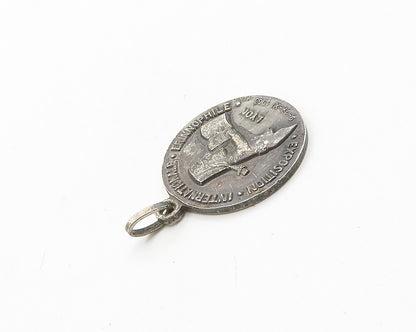 925 Sterling Silver  Vintage Dark Tone Exposition Medal Pendant  PT15370