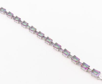 925 Sterling Silver Vintage Bracelet Minimalist Rectangle Mystic Topaz  BT10859