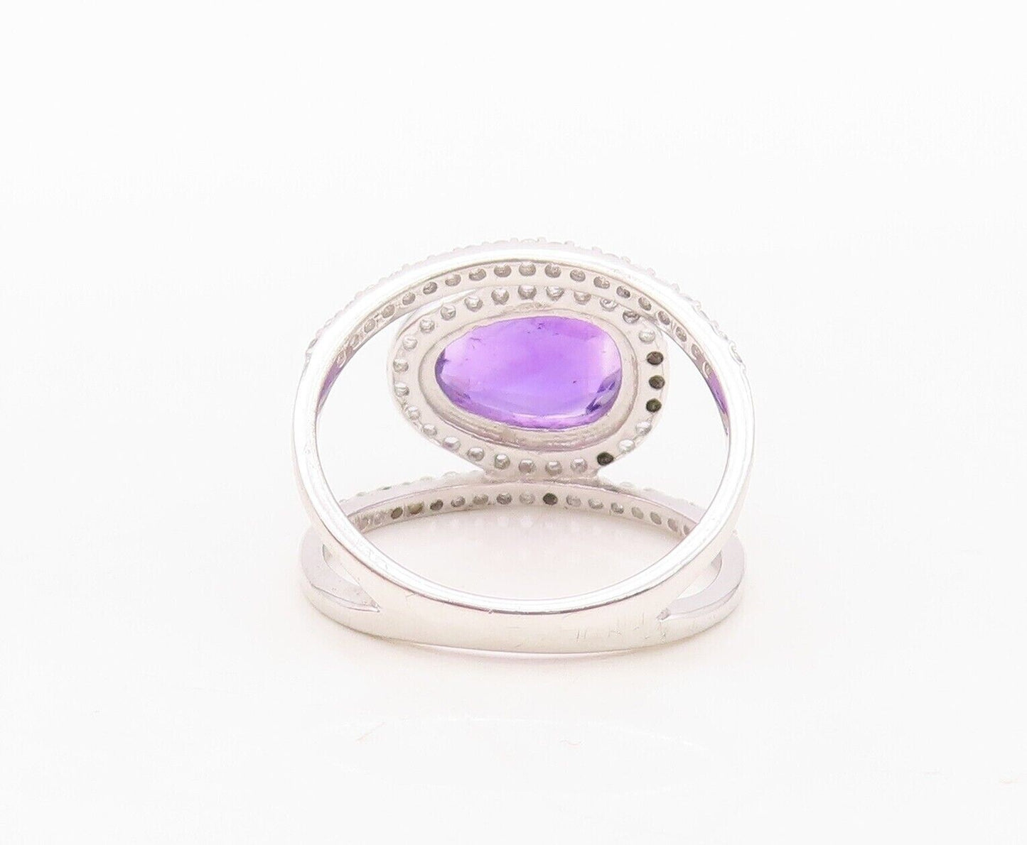 925 Sterling Silver Vintage Ring Cutout Topaz Band Oval Amethyst  Sz 7  RG29989