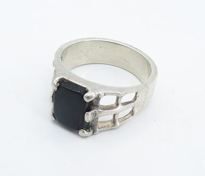 925 Sterling Silver  Vintage Black Onyx Square Cutout Band Ring Sz 10.5 RG8355