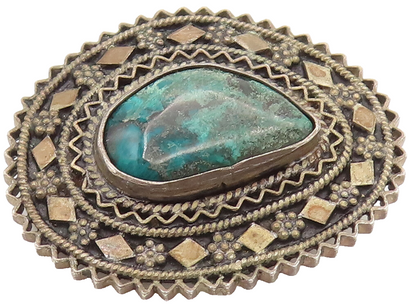 ISRAEL 925 Sterling Silver Vintage Wavy Floral Chrysocolla Brooch Pin BP10134