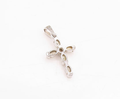 925 Sterling Silver Vintage Pendant Two Shape CZ Religious Cross Charm  PT24761