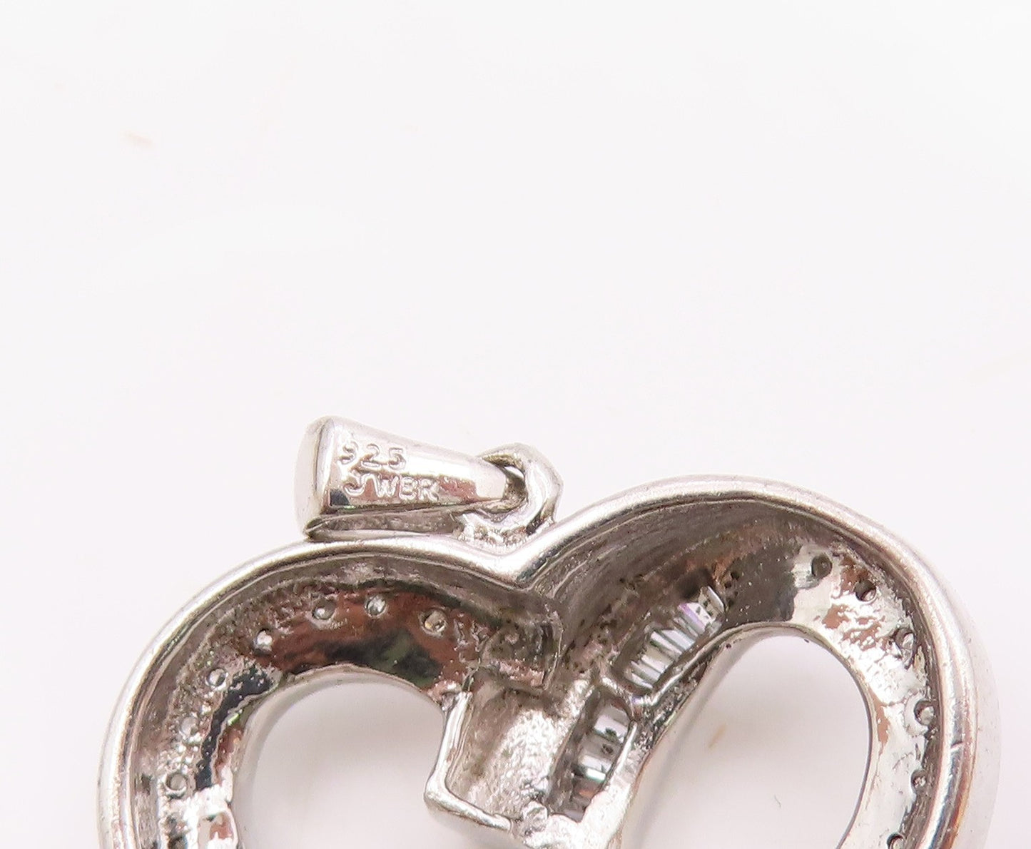 925 Sterling Silver  Vintage Genuine Diamonds Open Love Heart Pendant  PT7523